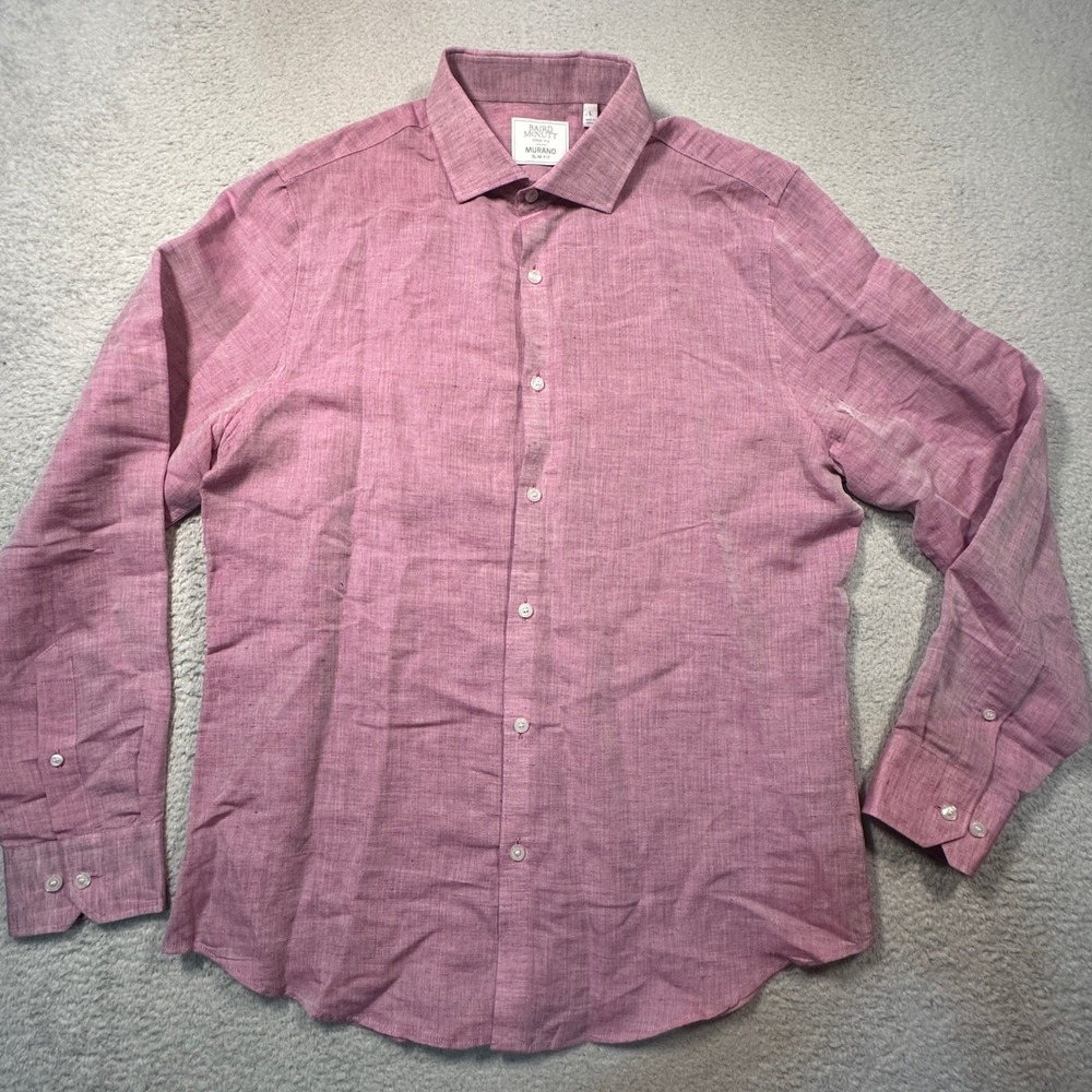 Baird McNutt‎ Murano Button Down Shirt Mens L Pink Linen Cotton Lyocell Slim Fit